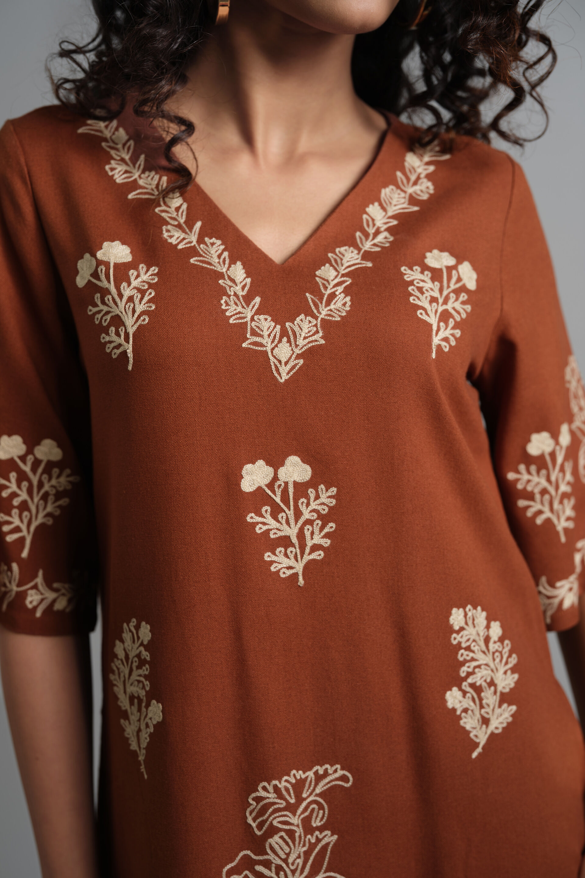 Floral Terracotta Dress, Brown, image 5